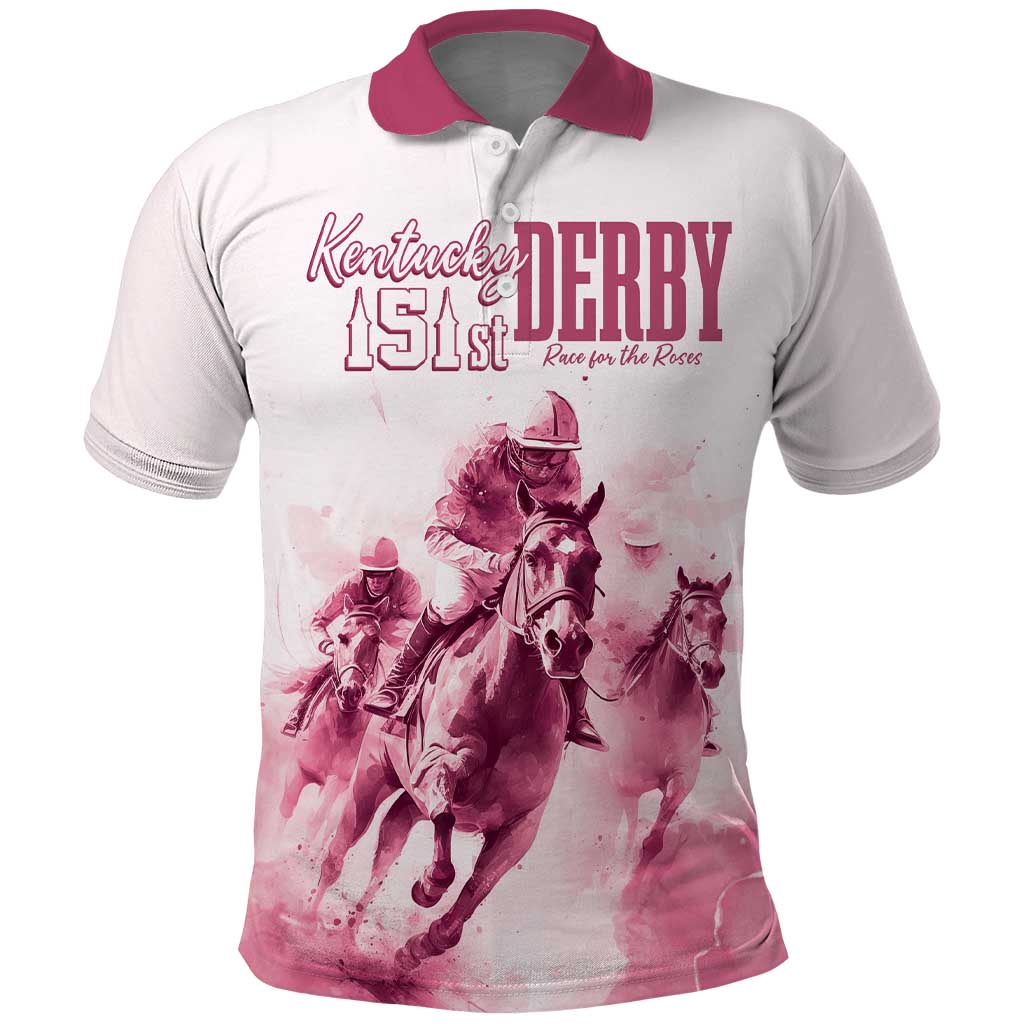 Personalised Kentucky Horse Racing Polo Shirt 151st Anniversary - Pink Out LT7
