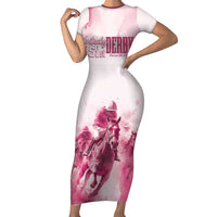 Personalised Kentucky Horse Racing Short Sleeve Bodycon Dress 151st Anniversary - Pink Out LT7