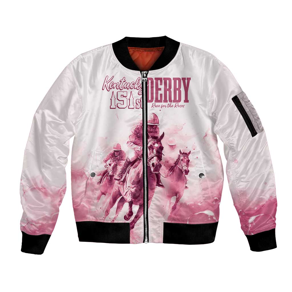 Personalised Kentucky Horse Racing Sleeve Zip Bomber Jacket 151st Anniversary - Pink Out LT7