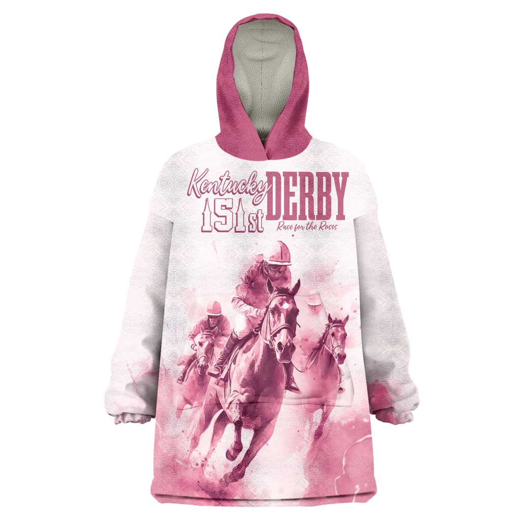 Personalised Kentucky Horse Racing Wearable Blanket Hoodie 151st Anniversary - Pink Out LT7