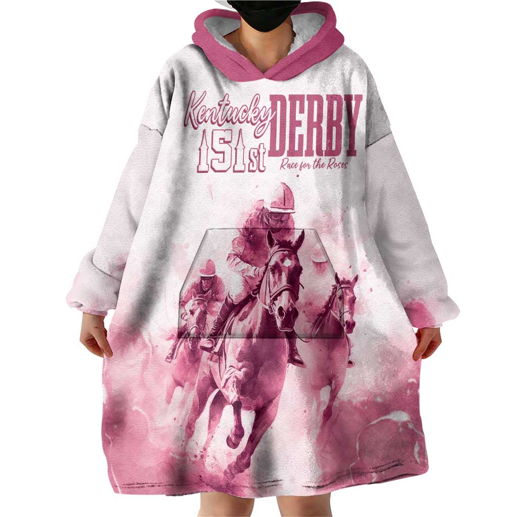 Personalised Kentucky Horse Racing Wearable Blanket Hoodie 151st Anniversary - Pink Out LT7