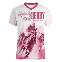 Personalised Kentucky Horse Racing Women V Neck T Shirt 151st Anniversary - Pink Out LT7