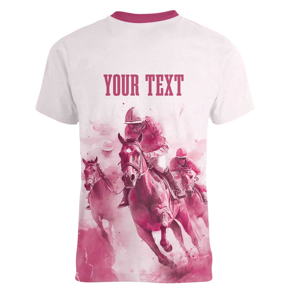 Personalised Kentucky Horse Racing Women V Neck T Shirt 151st Anniversary - Pink Out LT7