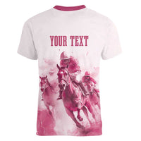 Personalised Kentucky Horse Racing Women V Neck T Shirt 151st Anniversary - Pink Out LT7