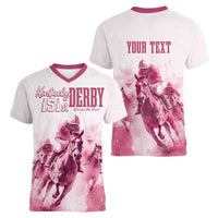 Personalised Kentucky Horse Racing Women V Neck T Shirt 151st Anniversary - Pink Out LT7