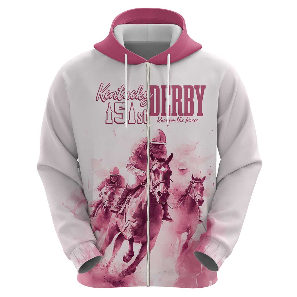 Personalised Kentucky Horse Racing Zip Hoodie 151st Anniversary - Pink Out LT7
