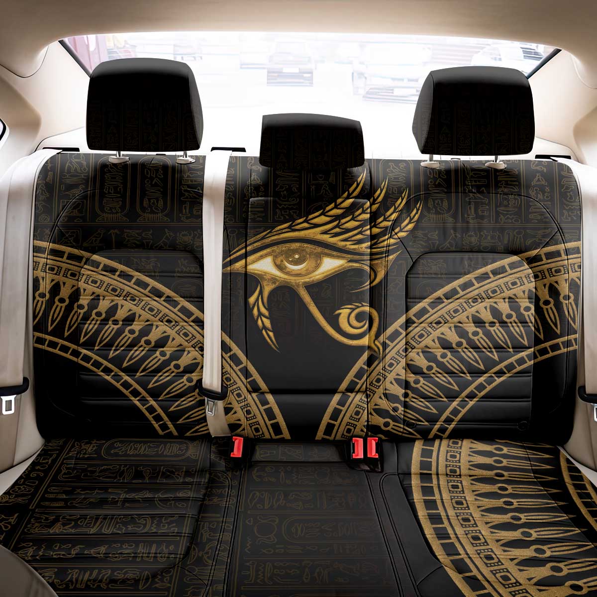 Ancient Egypt Eye of Horus Back Car Seat Cover Gold Intricate Feathers