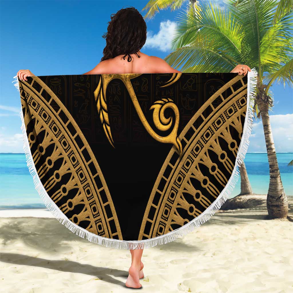 Ancient Egypt Eye of Horus Beach Blanket Gold Intricate Feathers