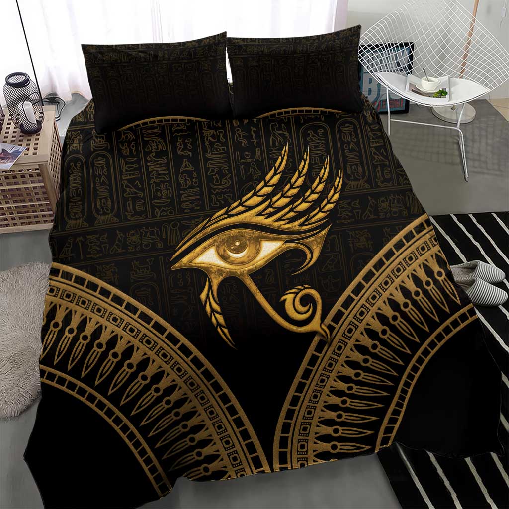 Ancient Egypt Eye of Horus Bedding Set Gold Intricate Feathers