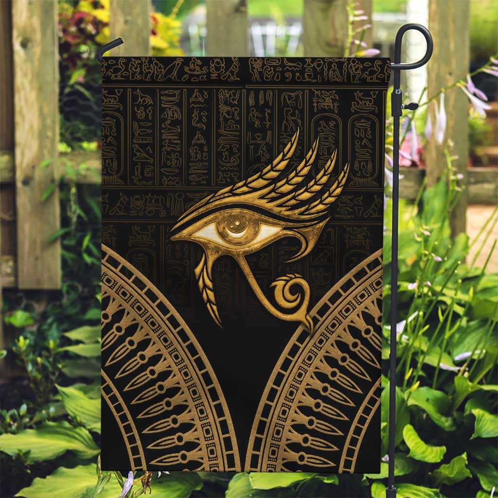 Ancient Egypt Eye of Horus Garden Flag Gold Intricate Feathers