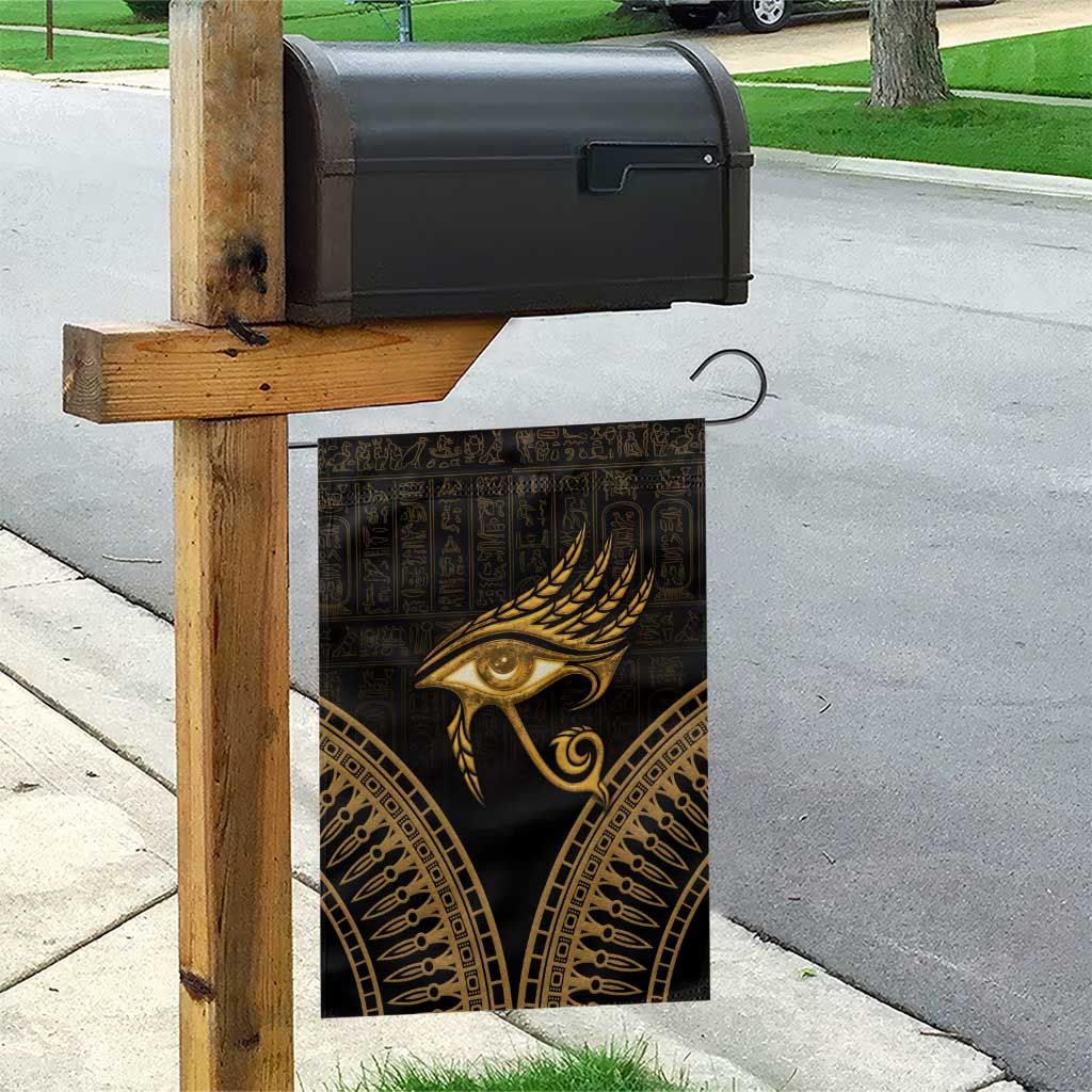 Ancient Egypt Eye of Horus Garden Flag Gold Intricate Feathers