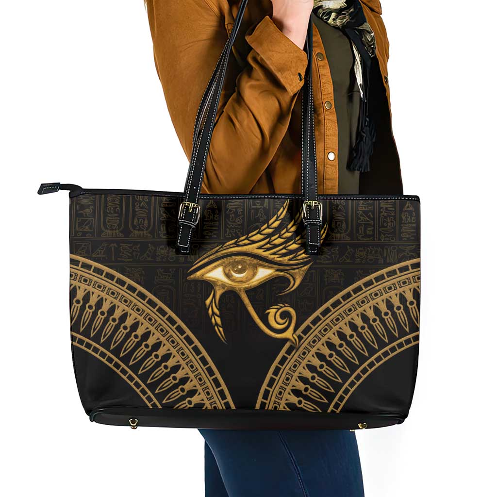 Ancient Egypt Eye of Horus Leather Tote Bag Gold Intricate Feathers