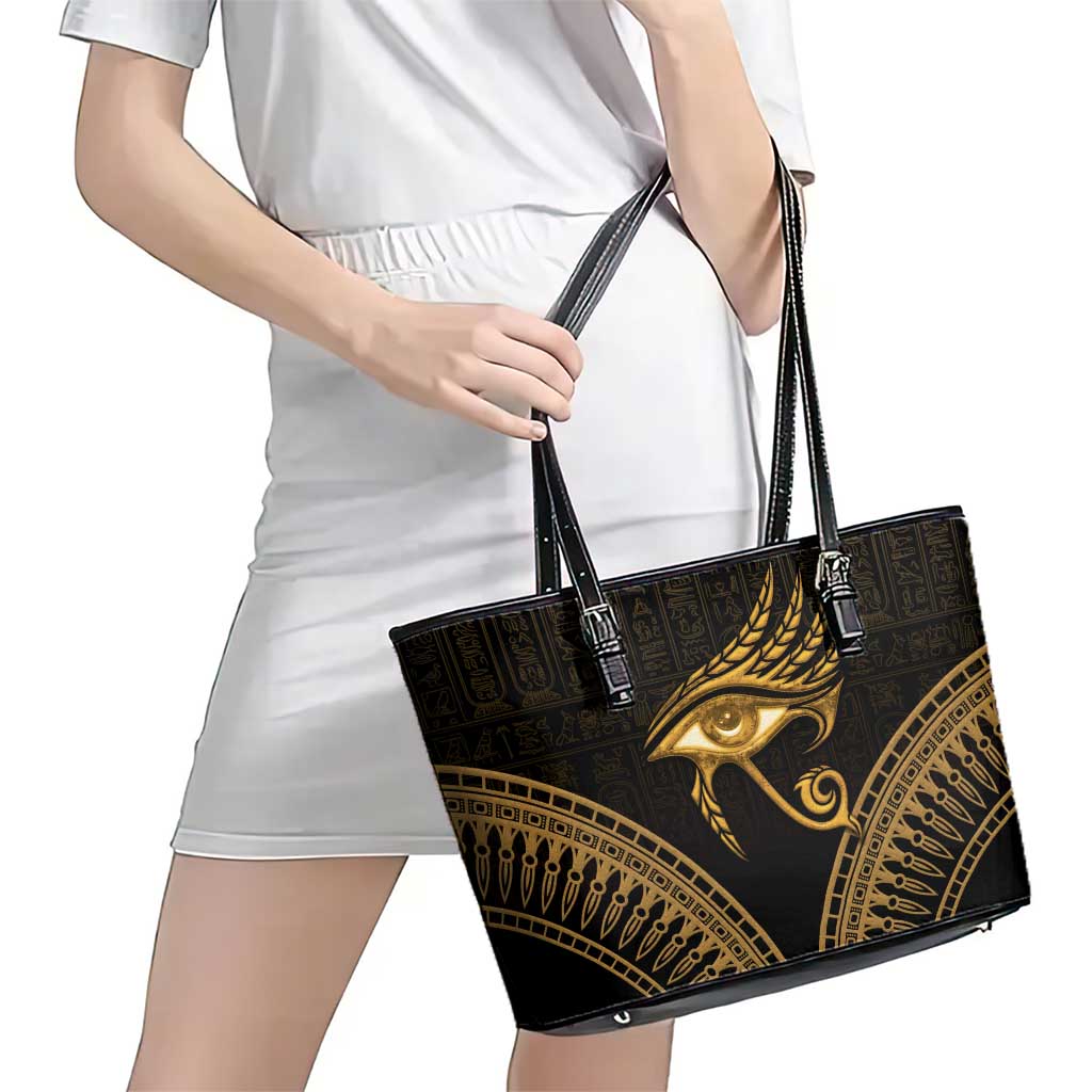 Ancient Egypt Eye of Horus Leather Tote Bag Gold Intricate Feathers