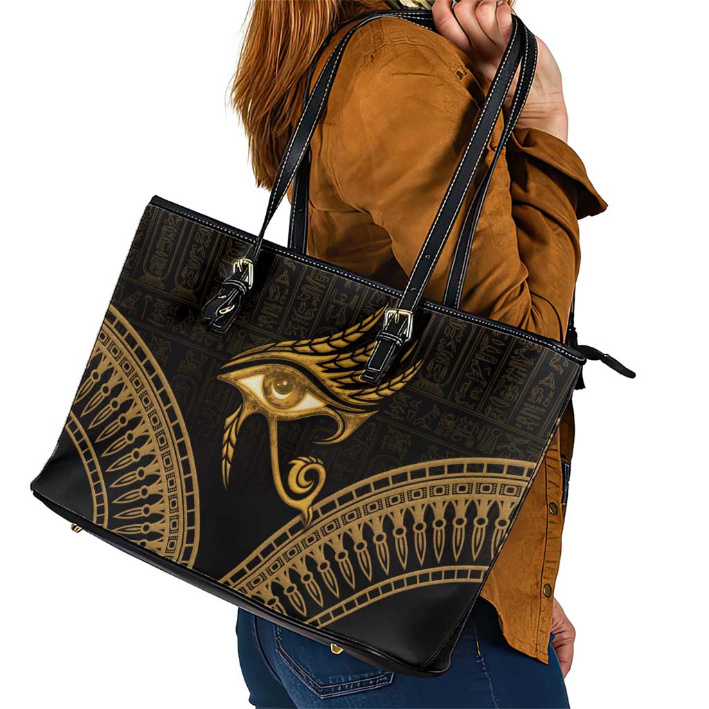 Ancient Egypt Eye of Horus Leather Tote Bag Gold Intricate Feathers