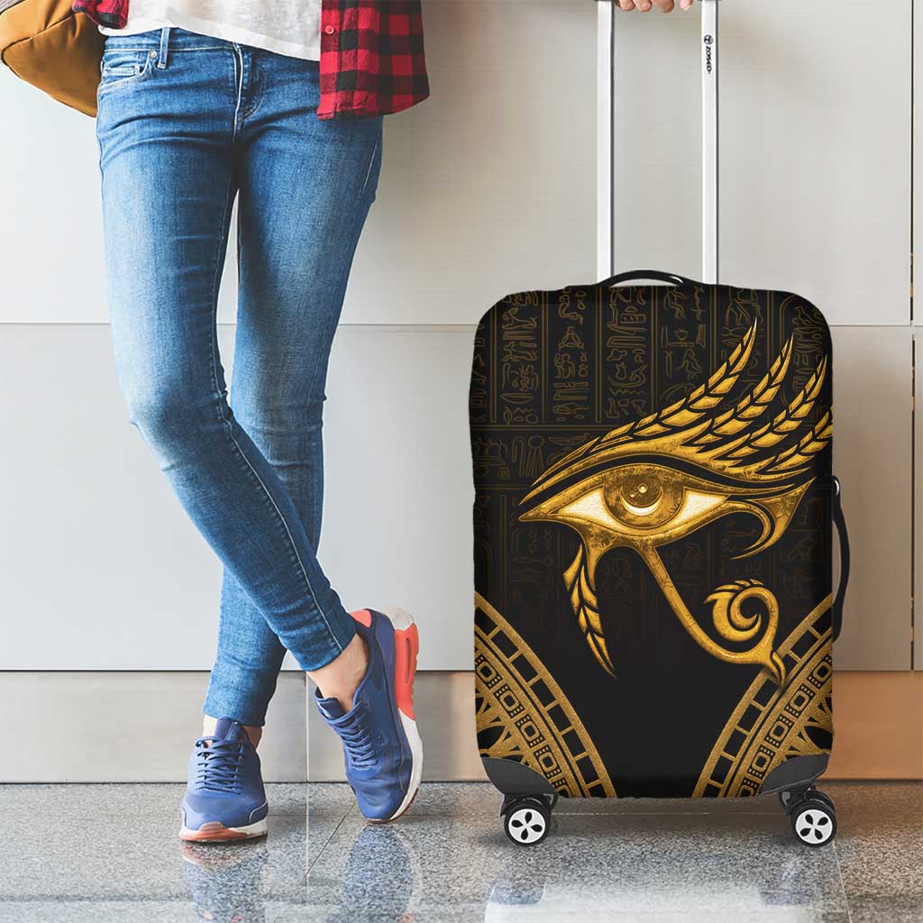 Ancient Egypt Eye of Horus Luggage Cover Gold Intricate Feathers