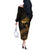 Ancient Egypt Eye of Horus Off The Shoulder Long Sleeve Dress Gold Intricate Feathers