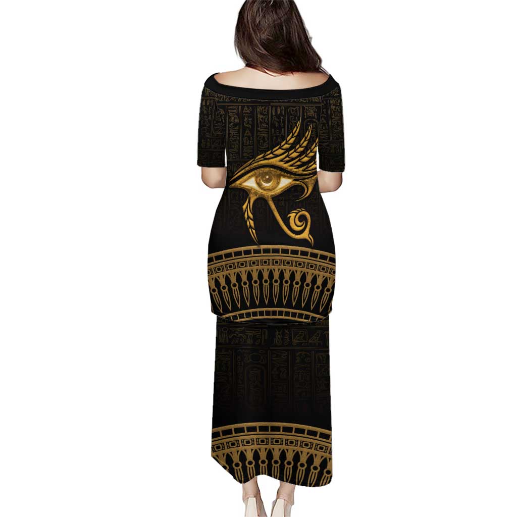 Ancient Egypt Eye of Horus Puletasi Gold Intricate Feathers