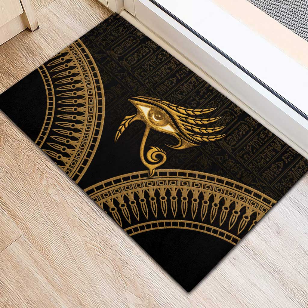 Ancient Egypt Eye of Horus Rubber Doormat Gold Intricate Feathers
