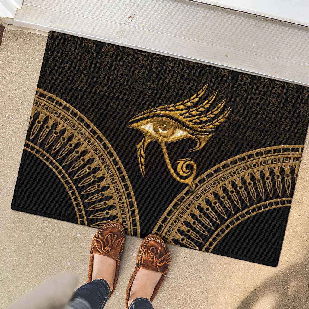 Ancient Egypt Eye of Horus Rubber Doormat Gold Intricate Feathers