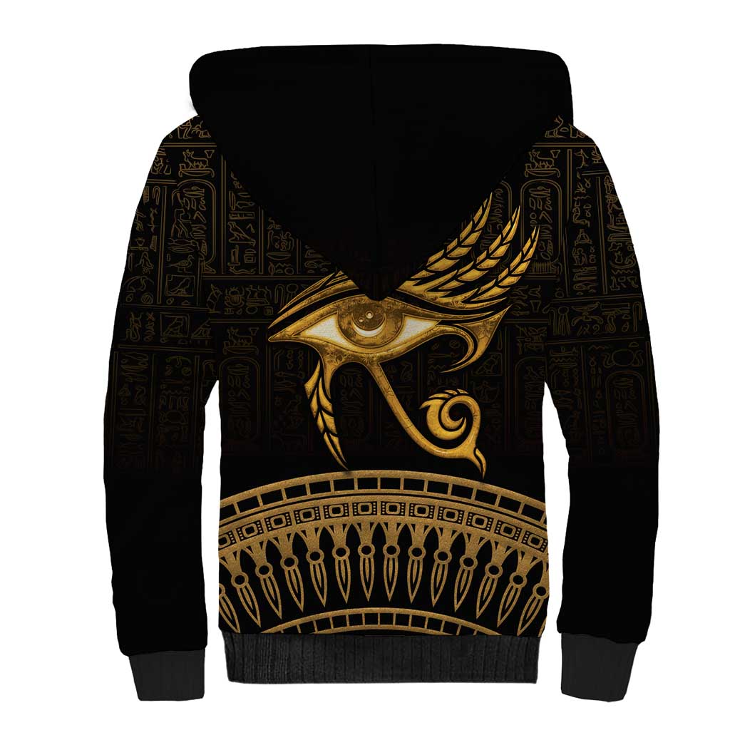 Ancient Egypt Eye of Horus Sherpa Hoodie Gold Intricate Feathers