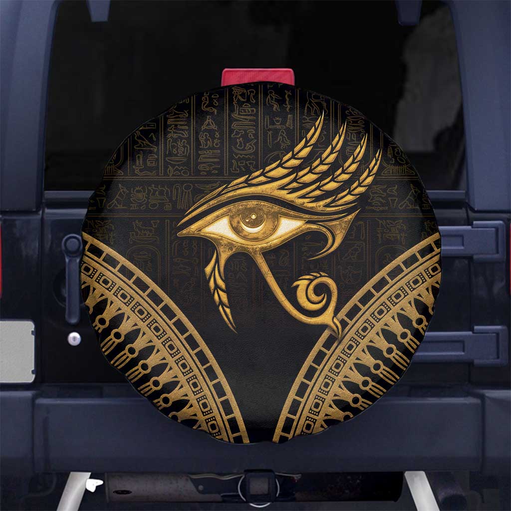 Ancient Egypt Eye of Horus Spare Tire Cover Gold Intricate Feathers