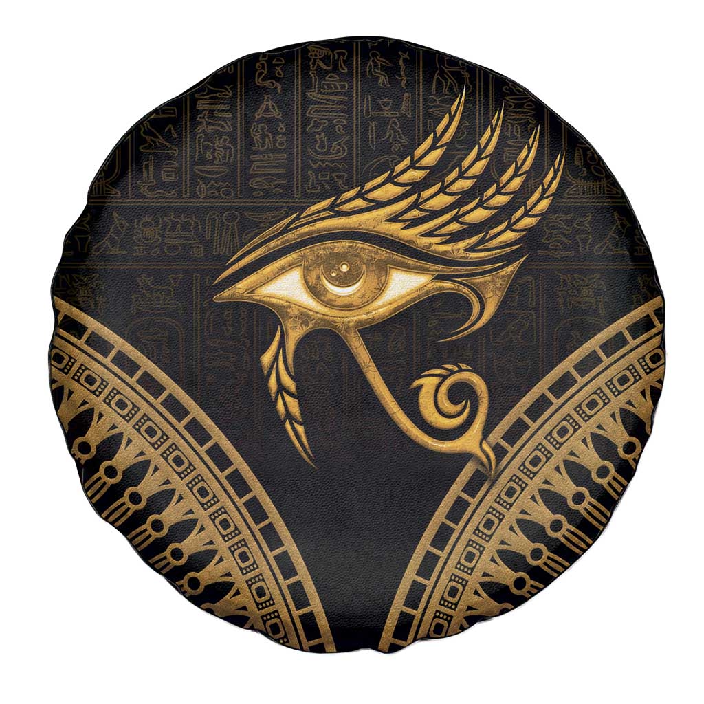 Ancient Egypt Eye of Horus Spare Tire Cover Gold Intricate Feathers