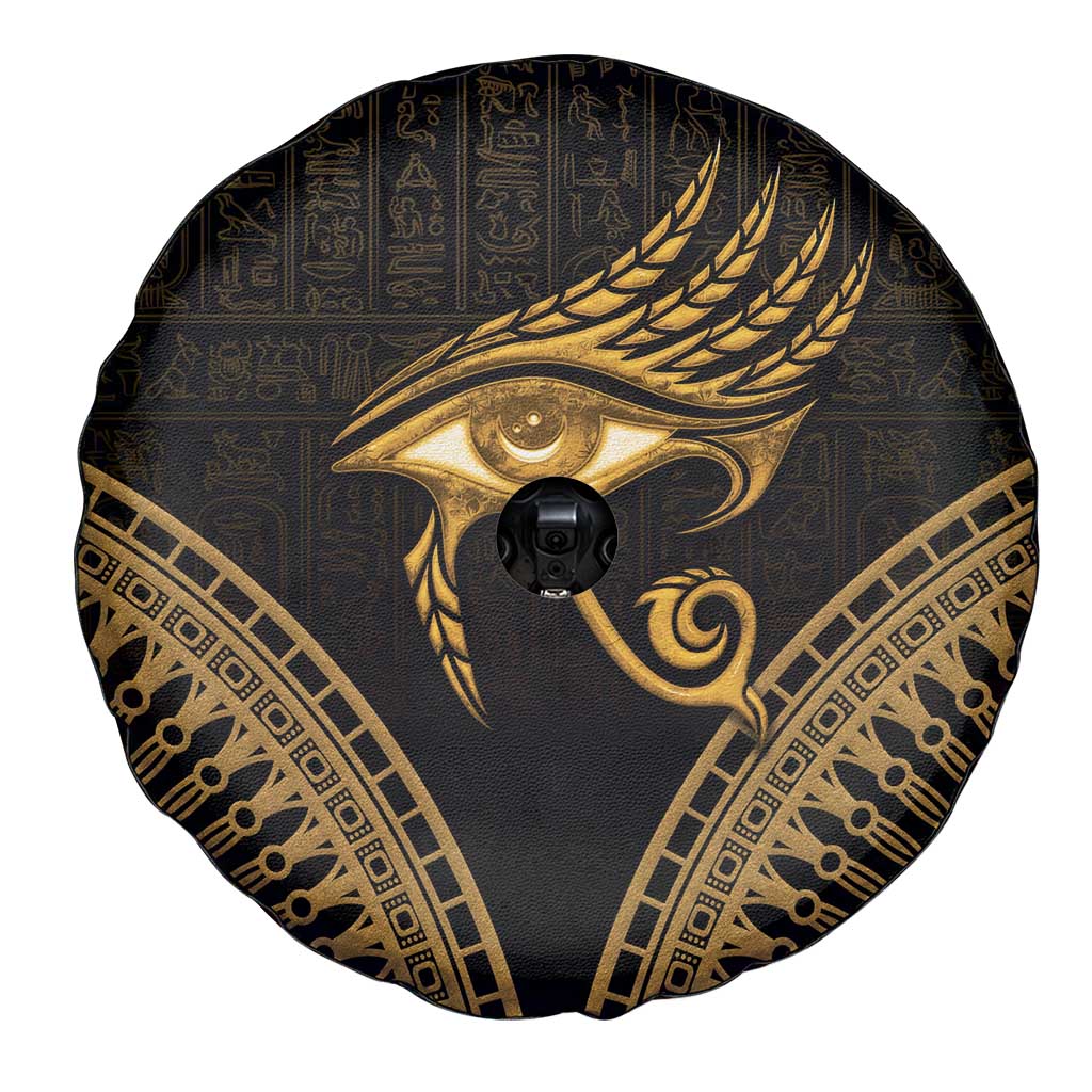 Ancient Egypt Eye of Horus Spare Tire Cover Gold Intricate Feathers