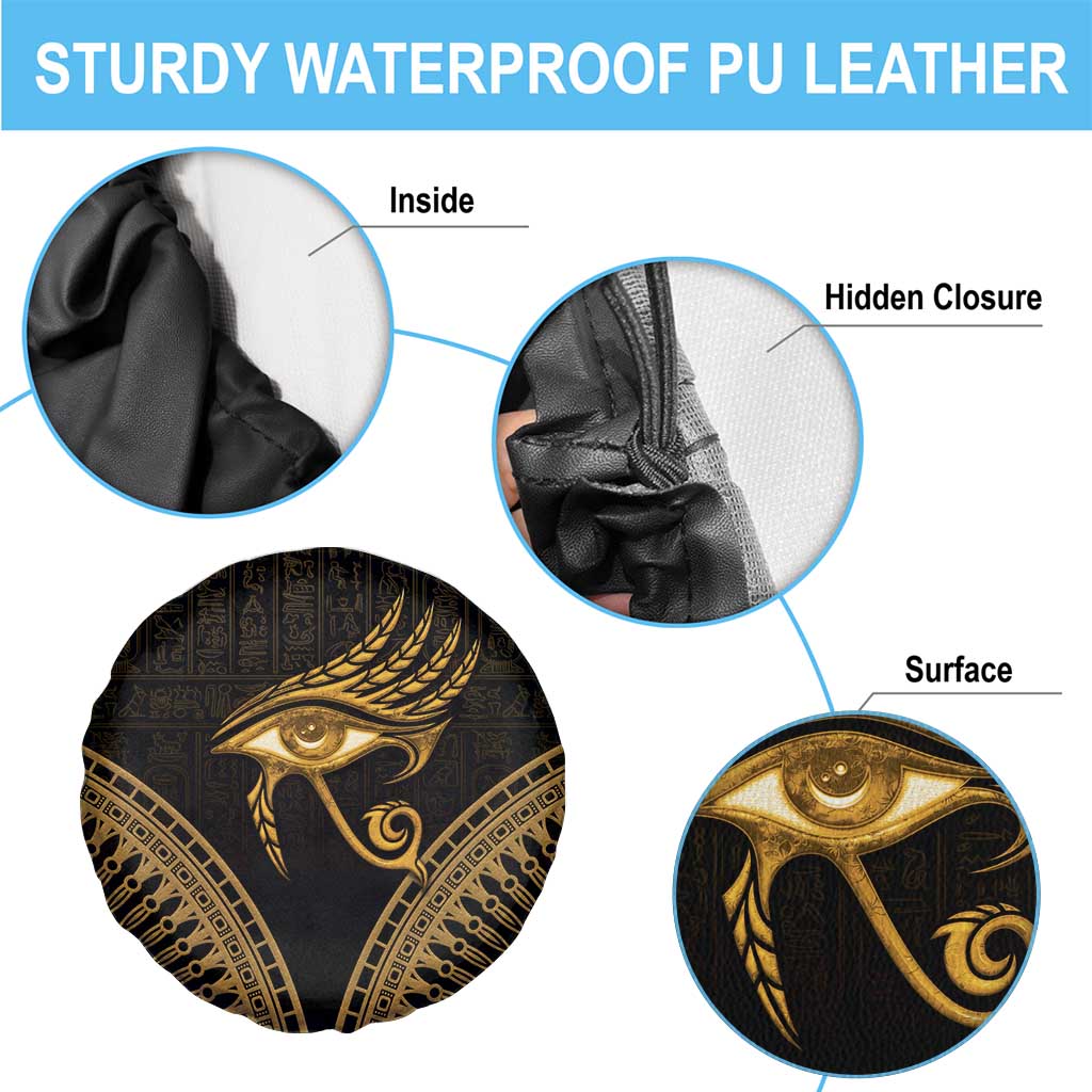 Ancient Egypt Eye of Horus Spare Tire Cover Gold Intricate Feathers