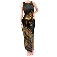 Ancient Egypt Eye of Horus Tank Maxi Dress Gold Intricate Feathers