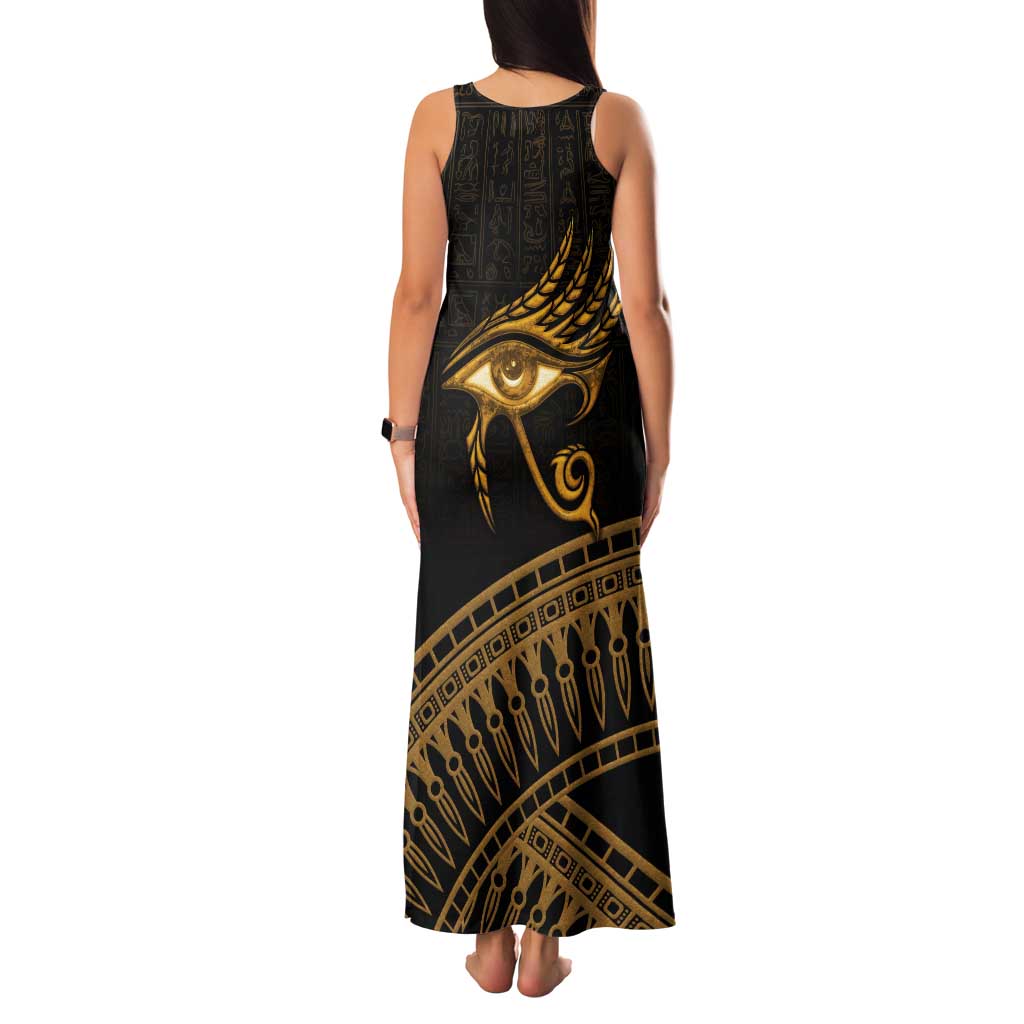 Ancient Egypt Eye of Horus Tank Maxi Dress Gold Intricate Feathers