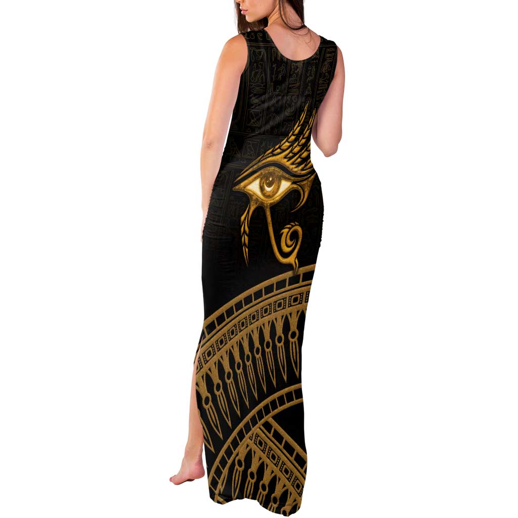 Ancient Egypt Eye of Horus Tank Maxi Dress Gold Intricate Feathers