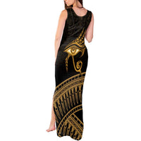 Ancient Egypt Eye of Horus Tank Maxi Dress Gold Intricate Feathers
