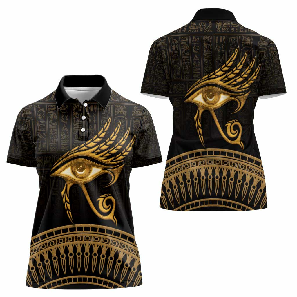 Ancient Egypt Eye of Horus Women Polo Shirt Gold Intricate Feathers