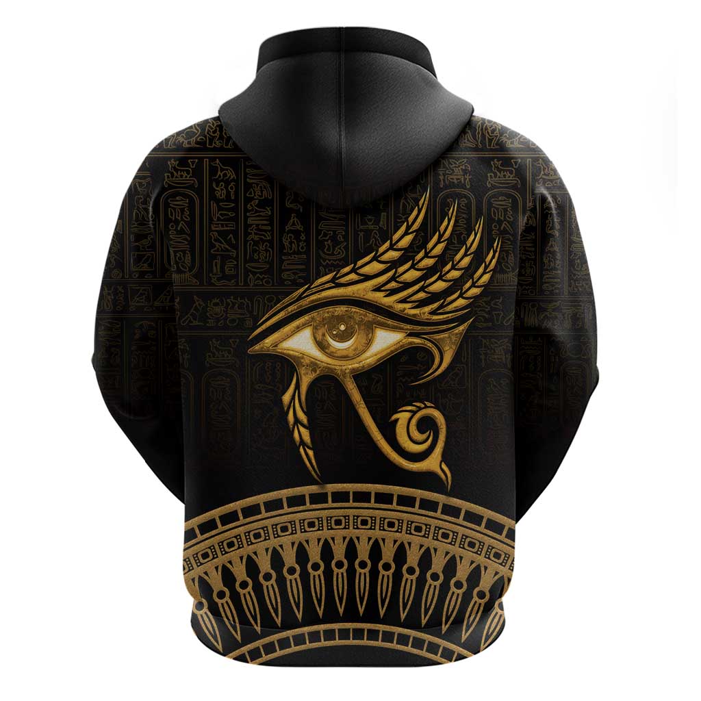 Ancient Egypt Eye of Horus Zip Hoodie Gold Intricate Feathers