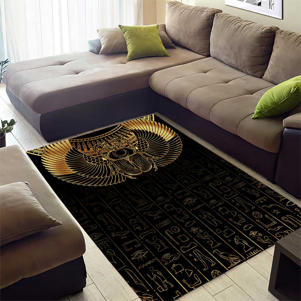 Ancient Egypt Scarab Area Rug Black Gold