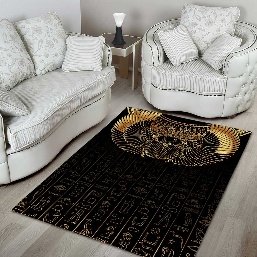 Ancient Egypt Scarab Area Rug Black Gold