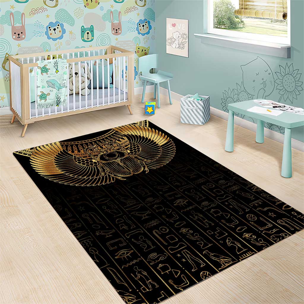 Ancient Egypt Scarab Area Rug Black Gold