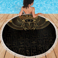 Ancient Egypt Scarab Beach Blanket Black Gold