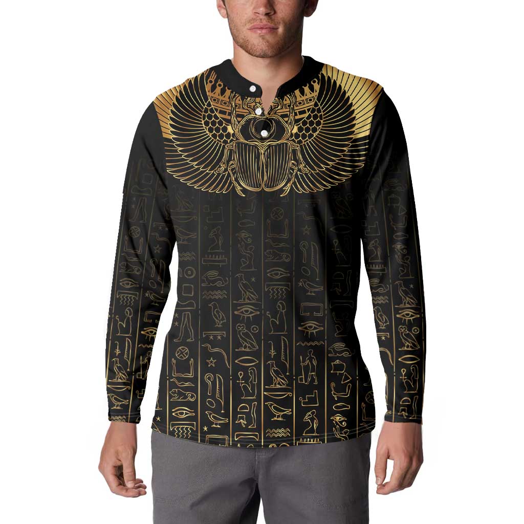 Ancient Egypt Scarab Button Sweatshirt Black Gold