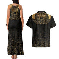Ancient Egypt Scarab Couples Matching Tank Maxi Dress and Hawaiian Shirt Black Gold