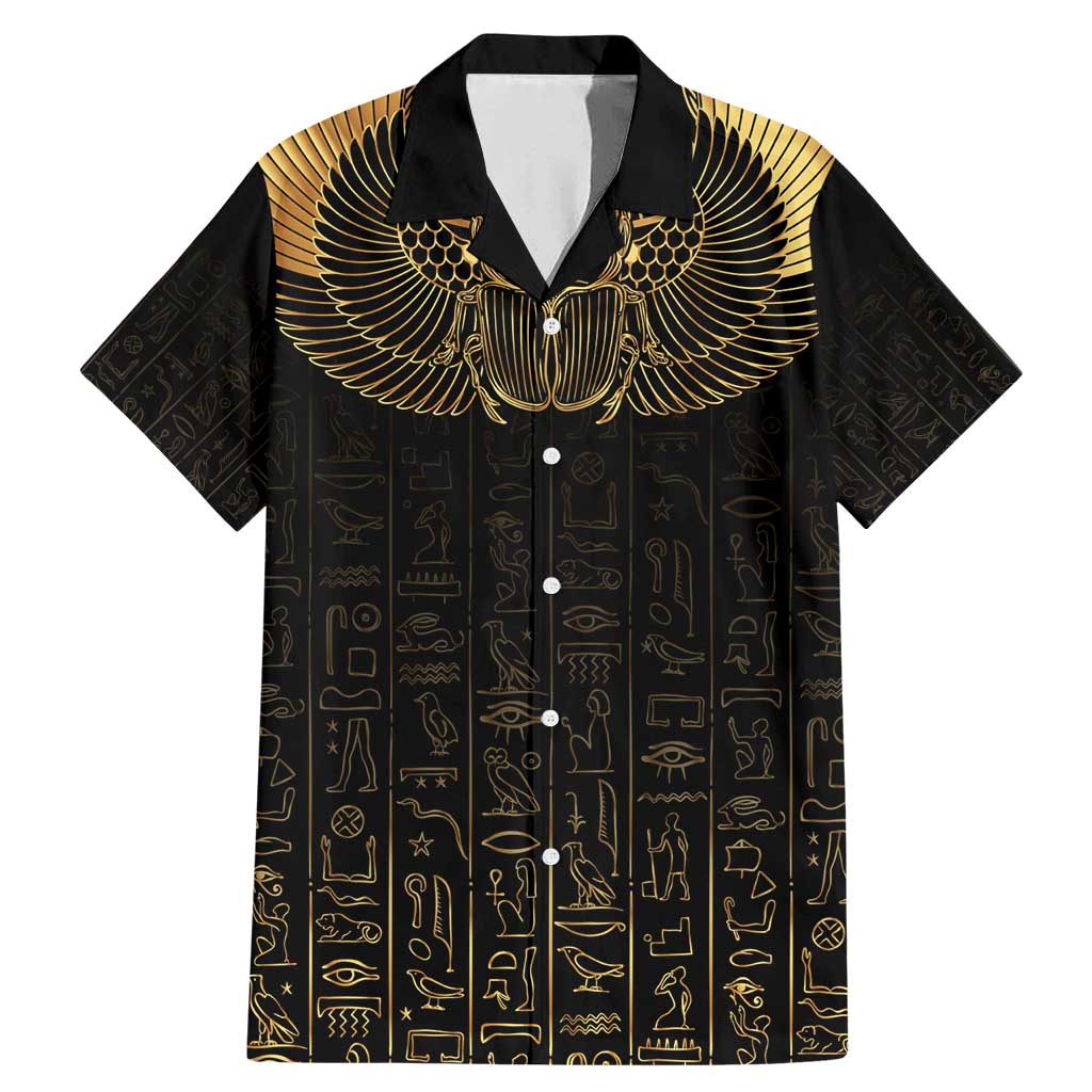 Ancient Egypt Scarab Family Matching Mermaid Dress and Hawaiian Shirt Black Gold