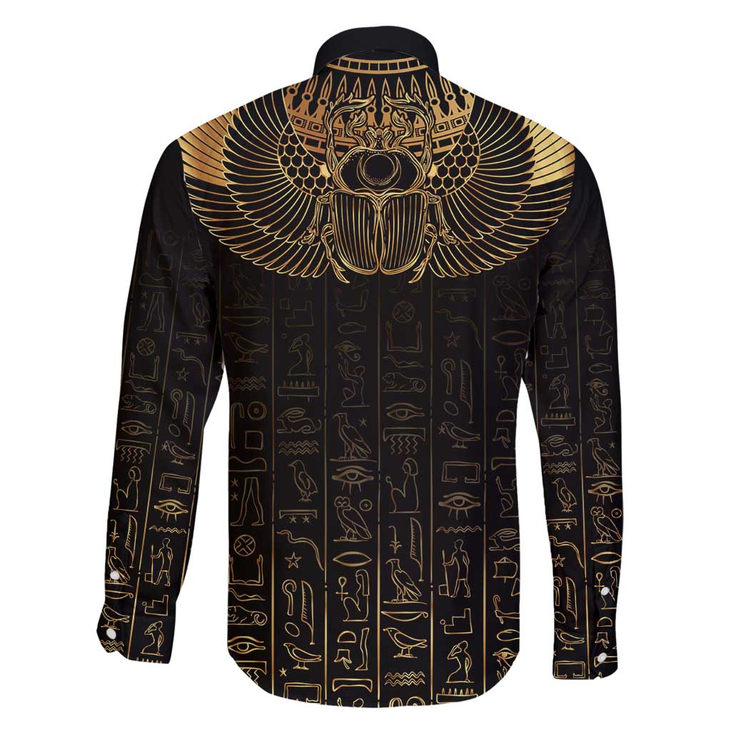 Ancient Egypt Scarab Family Matching Off Shoulder Maxi Dress and Hawaiian Shirt Black Gold