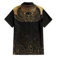Ancient Egypt Scarab Family Matching Off Shoulder Short Dress and Hawaiian Shirt Black Gold