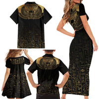 Ancient Egypt Scarab Family Matching Short Sleeve Bodycon Dress and Hawaiian Shirt Black Gold