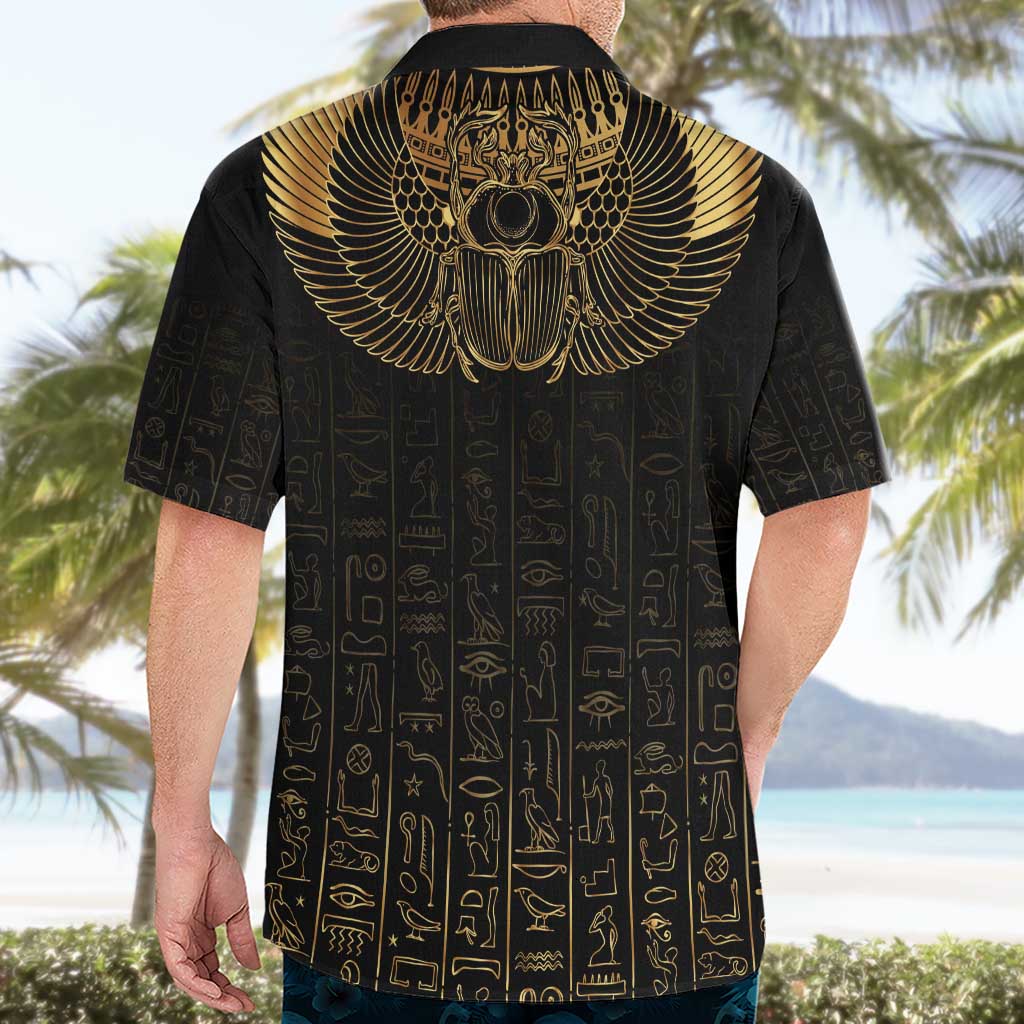 Ancient Egypt Scarab Hawaiian Shirt Black Gold