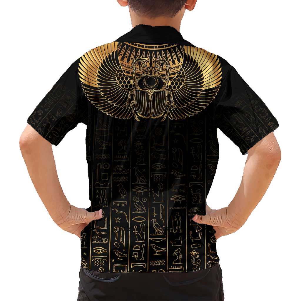 Ancient Egypt Scarab Kid Hawaiian Shirt Black Gold