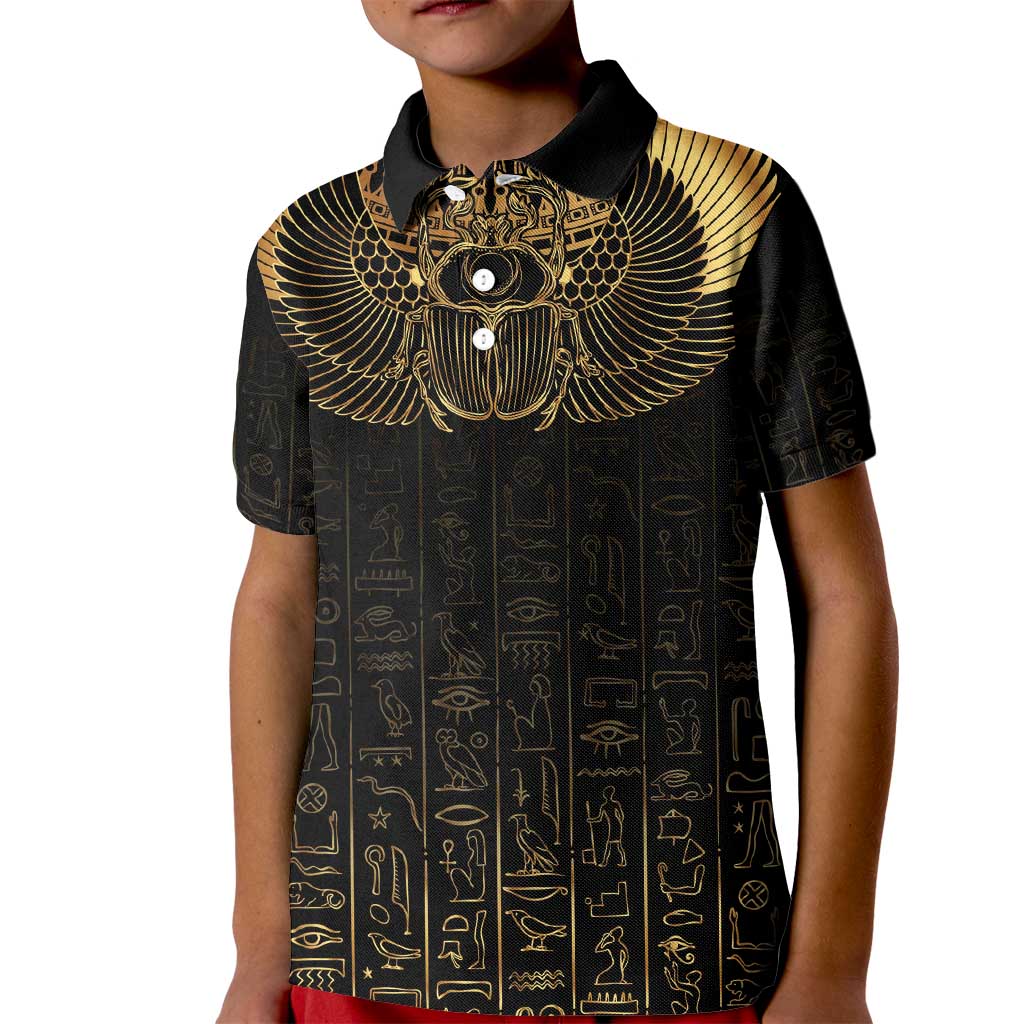 Ancient Egypt Scarab Kid Polo Shirt Black Gold