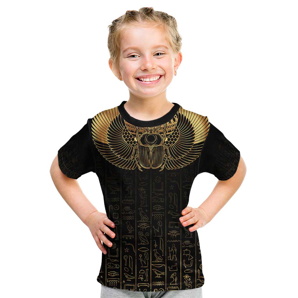 Ancient Egypt Scarab Kid T Shirt Black Gold