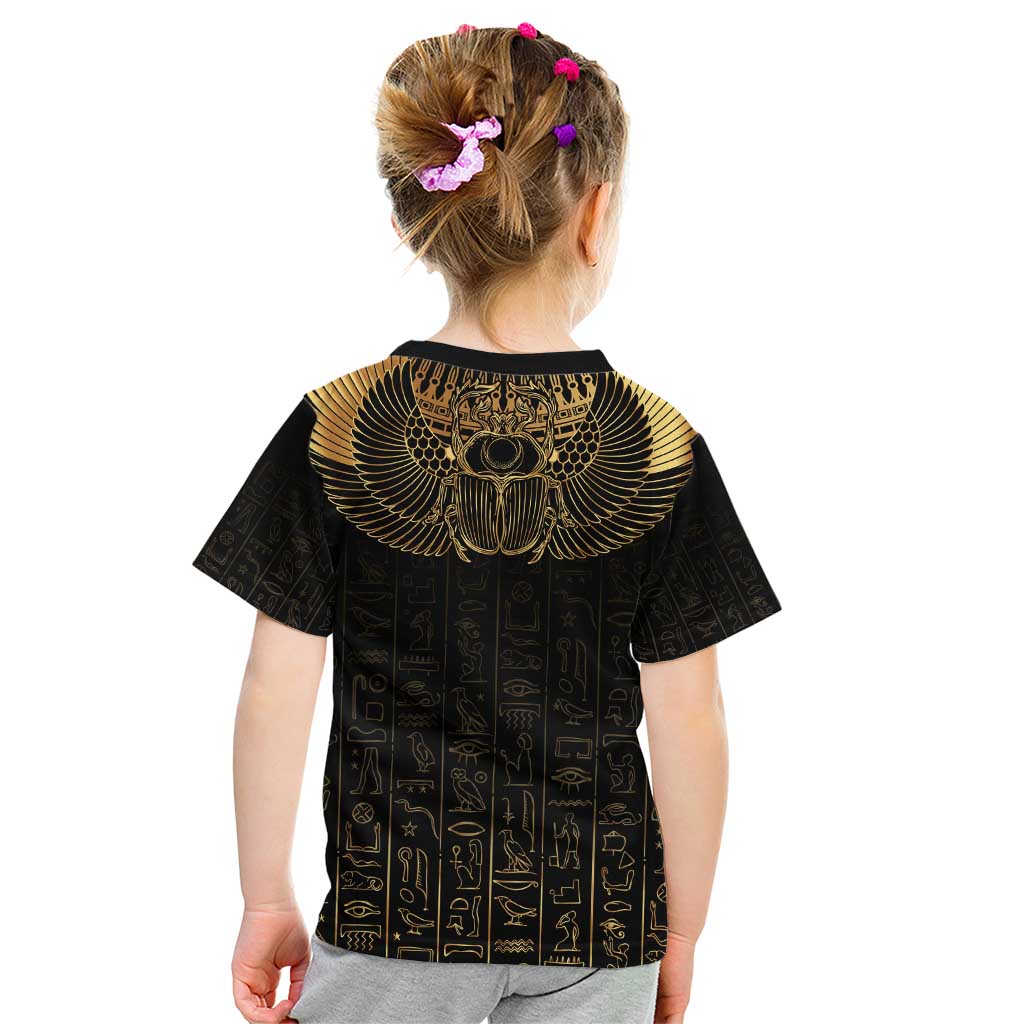 Ancient Egypt Scarab Kid T Shirt Black Gold