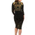 Ancient Egypt Scarab Long Sleeve Bodycon Dress Black Gold